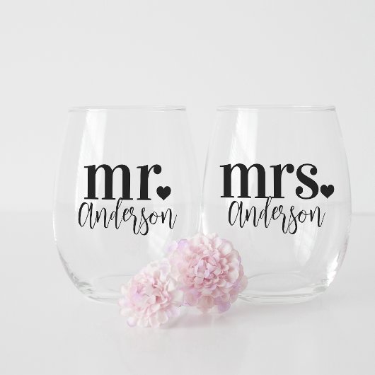Mr & Mrs Naam Gepersonaliseerde bruiloft Wijnglas Zonder Voet