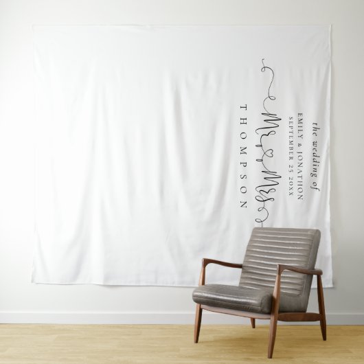 Mr Mrs Naam Ringen Hart Script Foto Achtergrond Wandkleed (In Situ (horizontaal))