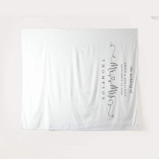 Mr Mrs Naam Ringen Hart Script Foto Achtergrond Wandkleed (Voorkant (horizontaal))