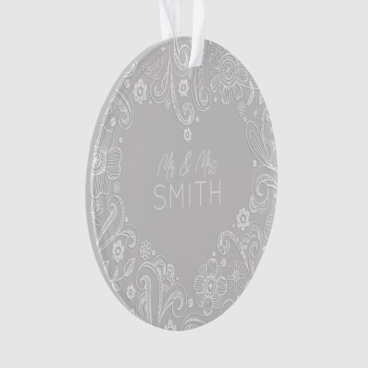 MR&MRS NAAM Trouwdatum Keepsake Doodle Heart Ornament (voorkant)