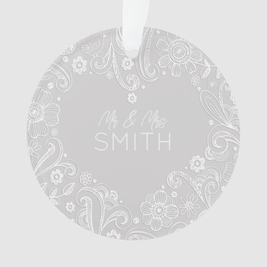 MR&MRS NAAM Trouwdatum Keepsake Doodle Heart Ornament (voorkant)