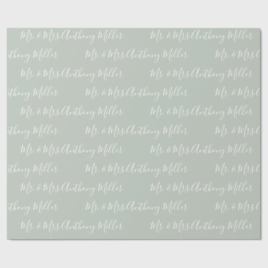 Mr. & Mrs. Name Sage Green Elegant Cadeaupapier (Vlak)