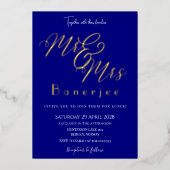 Mr & Mrs Navy Blue bruiloft Folie uitnodiging (Voorkant)