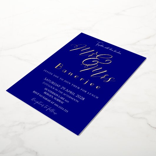 Mr & Mrs Navy Blue bruiloft Folie uitnodiging (Gedraaid)