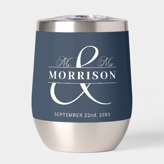 Mr. Mrs. Navy Blue Wedding Favoriet (Voorkant)