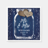 Mr & Mrs Navy Blue Wood Mason Jar Barn Wedding Servet (Voorkant)