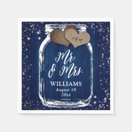 Mr & Mrs Navy Blue Wood Mason Jar Barn Wedding Servet