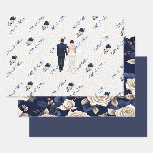 Mr & Mrs Navy Bruiloft inpakpapier (Set)