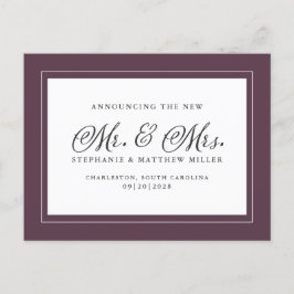 Mr & Mrs. Net getrouwd Elopement Paarse Elegant Uitnodiging Briefkaart