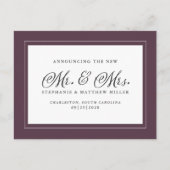 Mr & Mrs. Net getrouwd Elopement Paarse Elegant Uitnodiging Briefkaart (Voorkant)