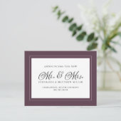 Mr & Mrs. Net getrouwd Elopement Paarse Elegant Uitnodiging Briefkaart (Staand voorkant)