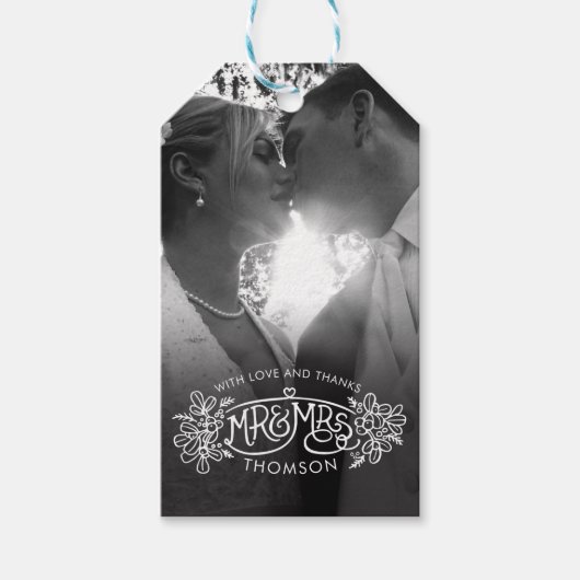 Mr & Mrs Newlywed winter bruiloft bedankt jullie l Cadeaulabel (Voorkant)