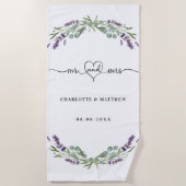 Mr. Mrs. onlangs trouwt lavendel bruiloft Strandlaken (Voorkant)