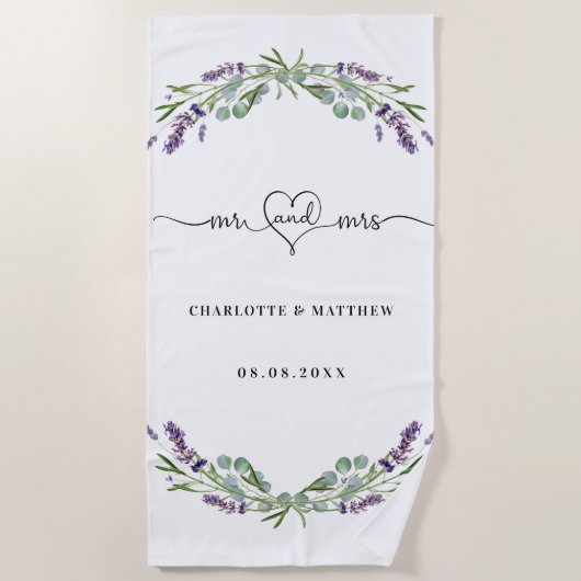 Mr. Mrs. onlangs trouwt lavendel bruiloft Strandlaken (Voorkant)