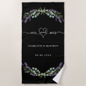 Mr. Mrs. Onlangs Trouwt Lavendel Zwart Bruiloft Strandlaken (Voorkant)