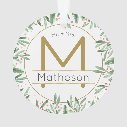 Mr. + Mrs. Ons eerste kerstmonogram Ornament (achterkant)