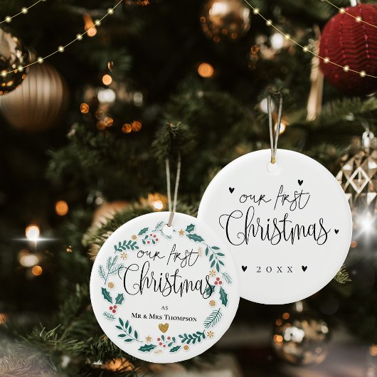 Mr & Mrs. Onze eerste Pas getrouwd van Kerstmis 20 Keramisch Ornament