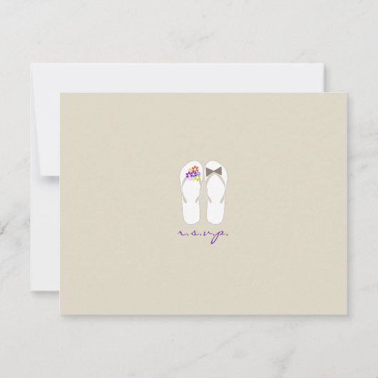 Mr & Mrs Paarse Teenslippers Beach bruiloft RSVP-k RSVP Kaartje (Achterkant)