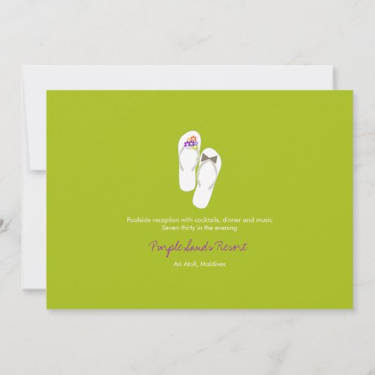 Mr & Mrs Paarse Teenslippers Beach bruiloft uitnod Kaart (Achterkant)