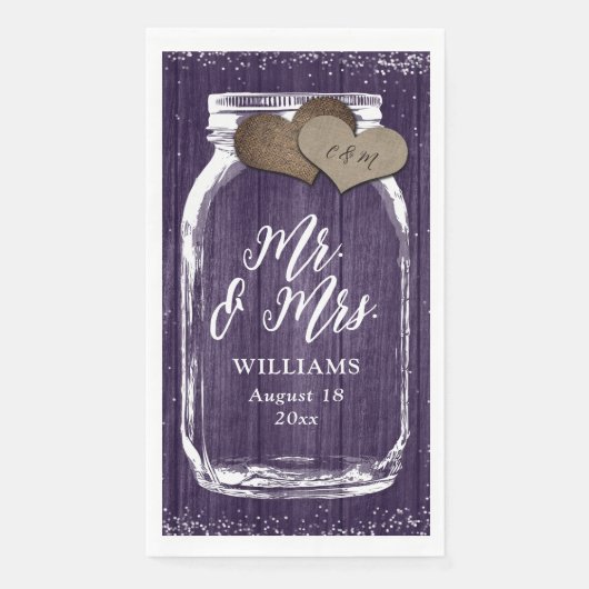 Mr & Mrs Paarse Wood Mason Jar Fall Wedding Servet (Voorkant)