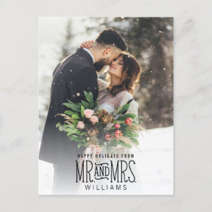 Mr. & Mrs Pas getrouwd Hand-Lettered Photo Kerstmi Feestdagenkaart