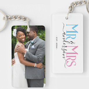 Mr & Mrs Pas getrouwd Paar Bruiloft Jubileum Foto Sleutelhanger