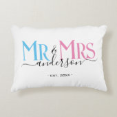 Mr & Mrs Pas getrouwd Paar Bruiloft Jubileum Wit Accent Kussen (Voorkant)