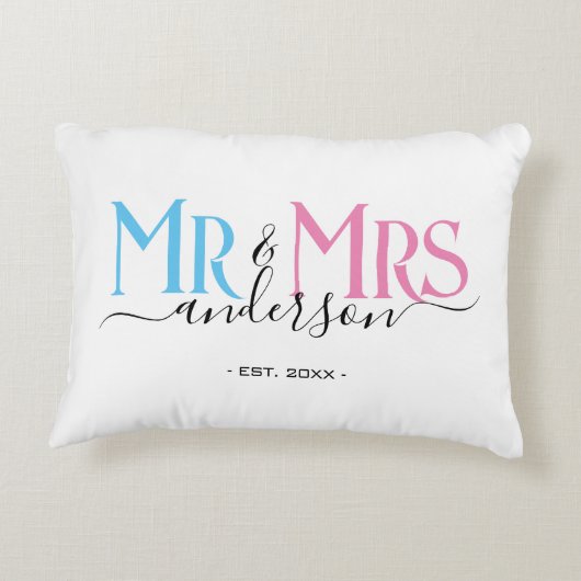 Mr & Mrs Pas getrouwd Paar Bruiloft Jubileum Wit Accent Kussen (Achterkant)