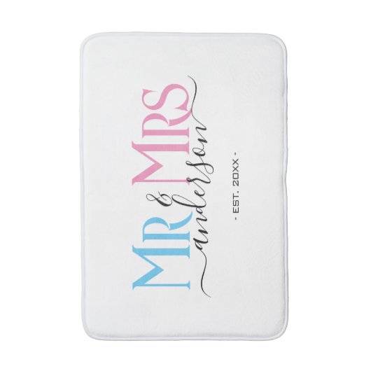 Mr & Mrs Pas getrouwd Paar Bruiloft Jubileum Wit Badmat (Voorkant Verticaal)