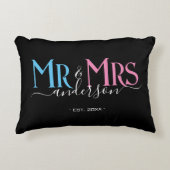 Mr & Mrs Pas getrouwd Paar Bruiloft Jubileum Zwart Accent Kussen (Voorkant)