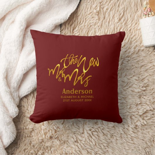 MR & MRS Pasgetrouwd Net Getrouwd BURGUNDY Goud KA Kussen (Deken)