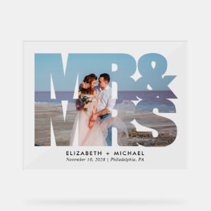 Mr. Mrs. Passen getrouwd Foto Bruiloft Acryl teken Bord