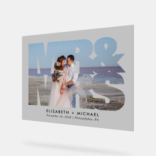 Mr. Mrs. Passen getrouwd Foto Bruiloft Frosted Acryl Bord (Hoek)