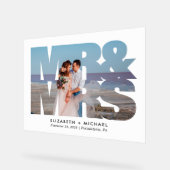 Mr. Mrs. Passen getrouwd Foto Bruiloft Wit Acryl Bord (Hoek)