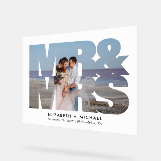 Mr. Mrs. Passen getrouwd Foto Bruiloft Wit Acryl Bord (Hoek)