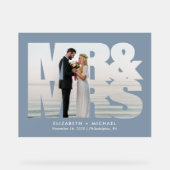 Mr. Mrs. Passen getrouwd Foto Stoffige Blauwe Brui Acryl Bord (Voorkant)