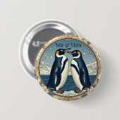 Mr & Mrs Penguin Couple Snow Winter Glacier Blue  Ronde Button 5,7 Cm (Voorkant /achterkant)
