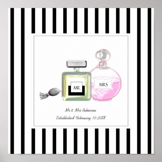 Mr & Mrs Perfume Bottles Personalized Wedding Poster (Voorkant)