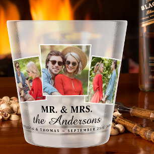 Mr & Mrs Personalized 3 Foto Pas getrouwd Wedding Shot Glas