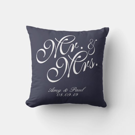Mr&Mrs.Personalized Blue Kussen (Voorkant)