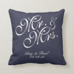 Mr&Mrs.Personalized Blue Kussen<br><div class="desc">voor een paar</div>