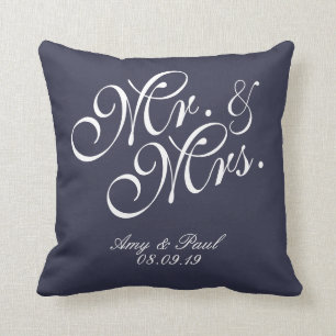 Mr&Mrs.Personalized Blue Kussen