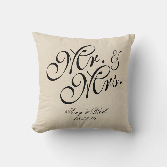 Mr&Mrs.Personalized Cotton Textured Kussen (Voorkant)