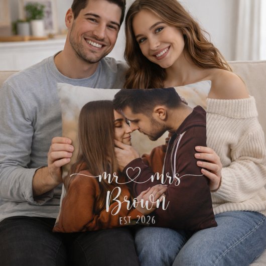 Mr & Mrs Personalized Photo Throw Pillow Kussen