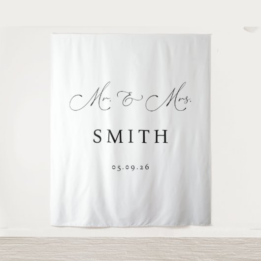 Mr & Mrs Personalized Wedding Backdrop Banner Wandkleed (Voorkant)