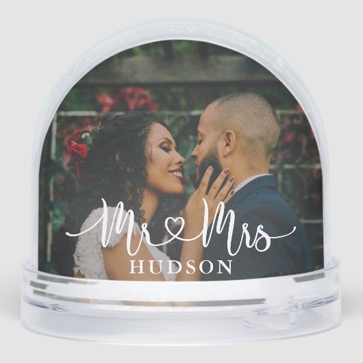 Mr & Mrs Personalized Wedding Photo Sneeuwbol (Achterkant)