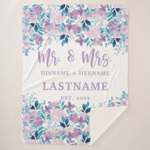 Mr & Mrs. Persoonlijke Sherpa Blanket met bloemen Deken