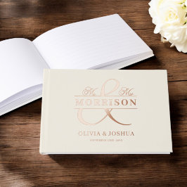 Mr. Mrs. Photo Beige Elegant Wedding Roos Gold Gastenboek