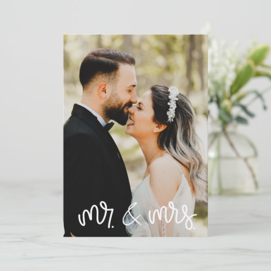 Mr. Mrs. Photo Black White Wedding Dank u wel Card Bedankkaart (Staand voorkant)