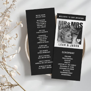 Mr & Mrs Photo Block Hart Zwart & Wit Trouwen Programmakaart